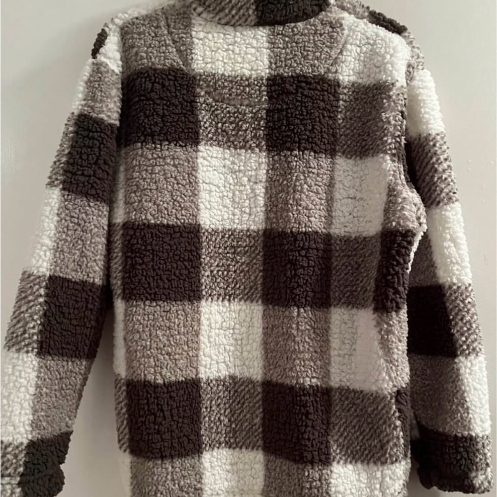 Boxercraft Women's Checkered Cowl Sweater - Brown and Cream - Picture 2 of 3